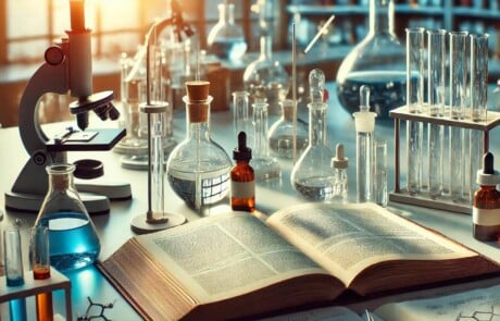 Buch in einem Labor - wissenschaftliches Storytelling